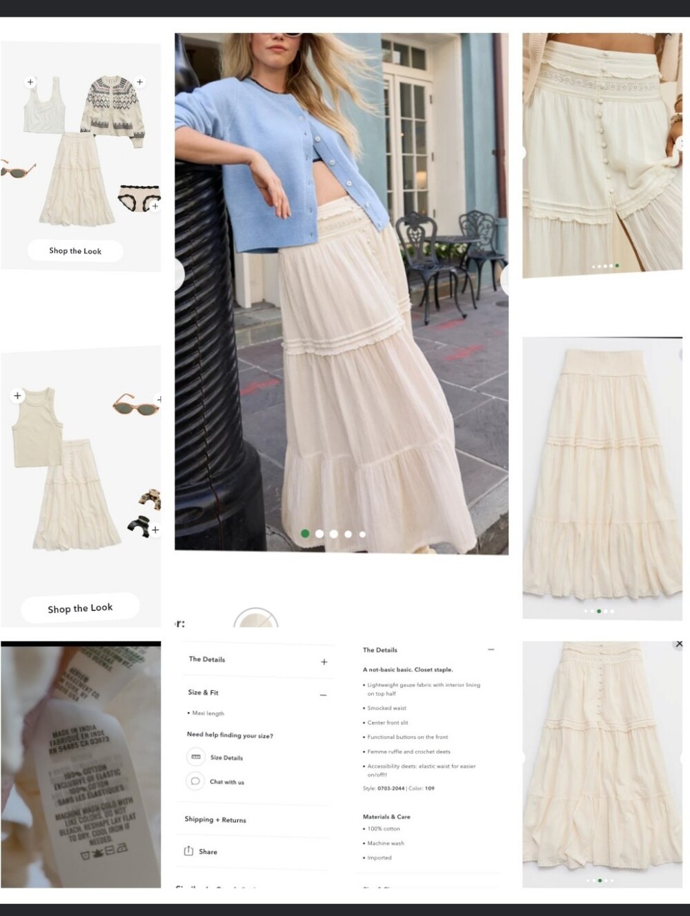 NWT Aerie Boho Button Maxi Skirt Cream Tiered Ruffle Semi Sheer Western - Picture 16 of 16